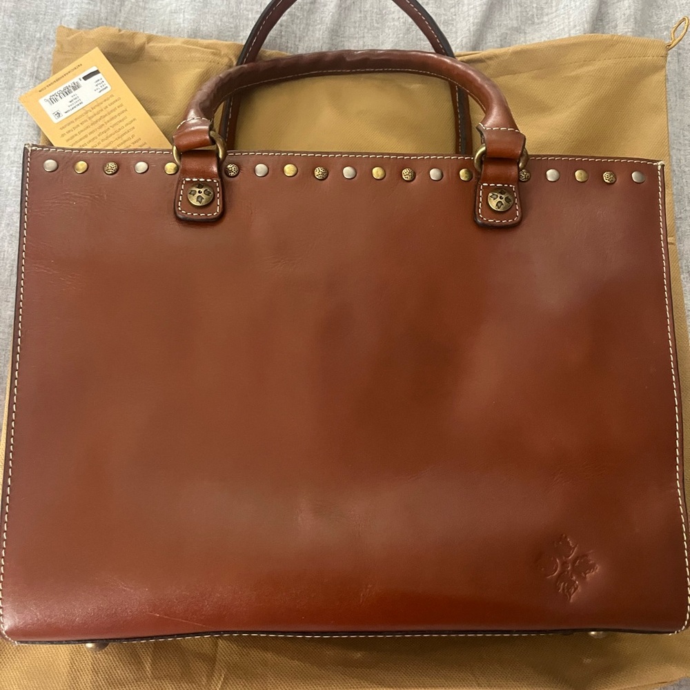 Patricia Nash Brown Leather Shoulder Bag with Metal Hardware